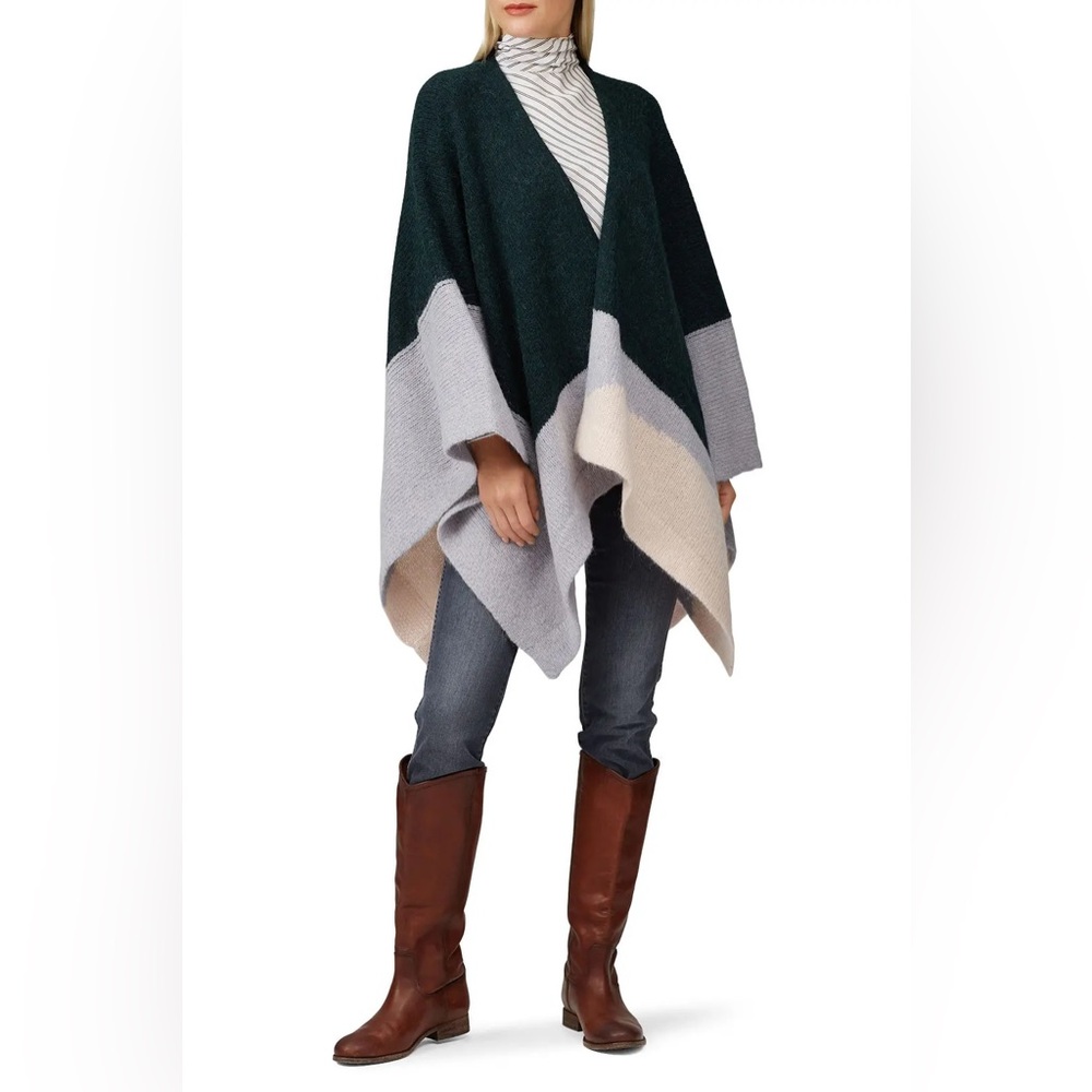 Elk Open-Front Colorblock Poncho Cardigan- One Size